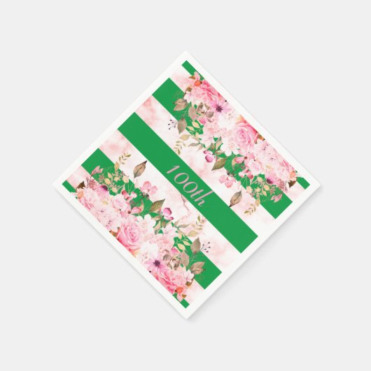 Verjaardagsviering Groen Roze Streep Bloemen Servet (Hoek)