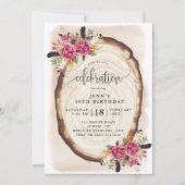 Verjaardagsviering, Houtplak Roze Bloemen Kaart (Voorkant)