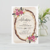 Verjaardagsviering, Houtplak Roze Bloemen Kaart (Staand voorkant)