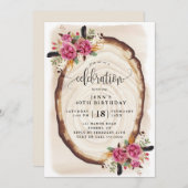 Verjaardagsviering, Houtplak Roze Bloemen Kaart (Voorkant / Achterkant)