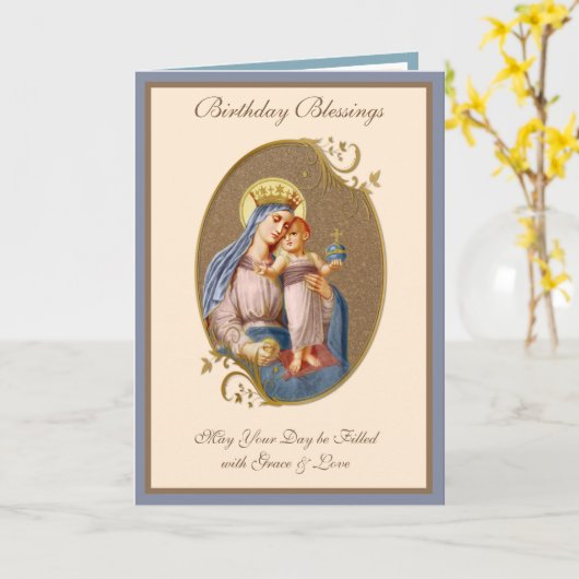 Verjaardagsviering Maagd Maria Jezus Religieus  Kaart (Gele Bloem)