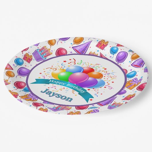 Verjaardagsviering personaliseren papieren bordje (Gekanteld)