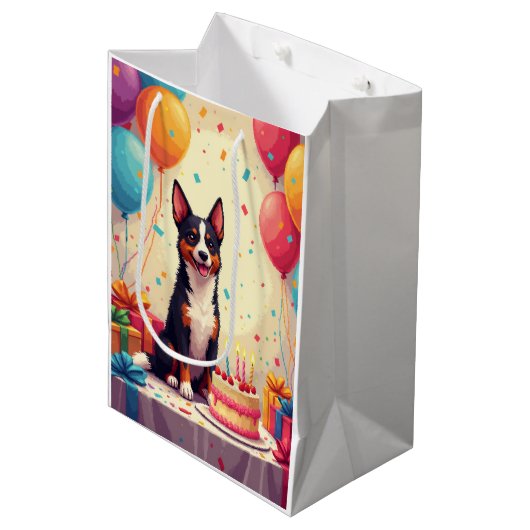 Verjaardagsviering van een Australische Kelpie Medium Cadeauzakje (Voorkant Gekanteld)