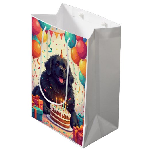 Verjaardagsviering van een Newfoundlander Medium Cadeauzakje (Voorkant Gekanteld)