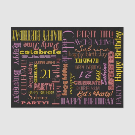 Verjaardagsviering! Warme pastelnamen en leeftijd Tissuepapier (Voorkant)