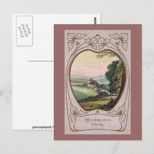 Verjaardagsvignet Art Nouveau Briefkaart (Voorkant / Achterkant)