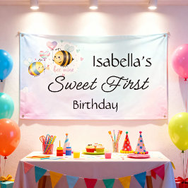 Verjaardagsvlag met eerste verjaardag van Sweet Be Spandoek
