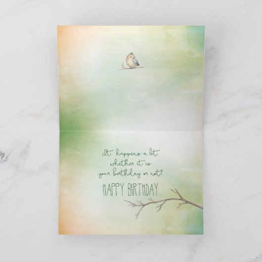 Verjaardagsvogel met touw op tak kaart (Binnen)