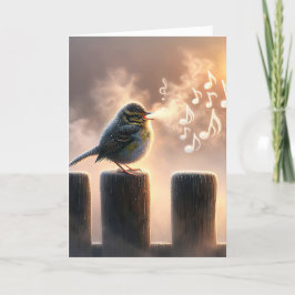 Verjaardagsvogel zingen in ochtendmist kaart