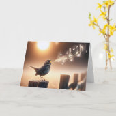 Verjaardagsvogel zingen op een hek kaart (Gele Bloem)