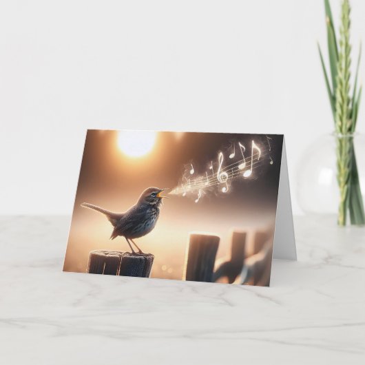 Verjaardagsvogel zingen op een hek kaart (Voorkant)