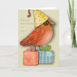 Verjaardagsvogel Zittend op Cadeaus (Blank Inside) Kaart