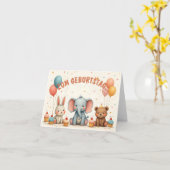 Verjaardagsvreugde met dierlijke vrienden kaart (Gele Bloem)