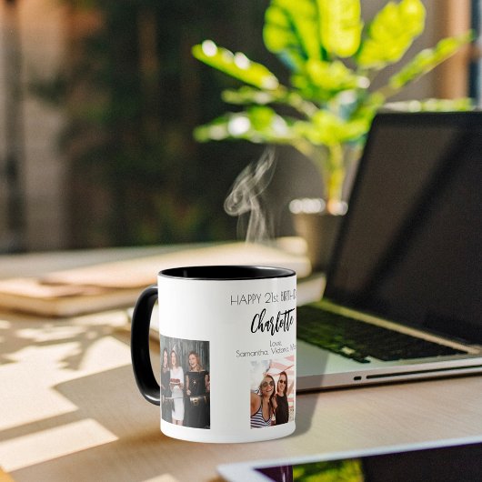 Verjaardagsvriend wit zwart foto namen mok