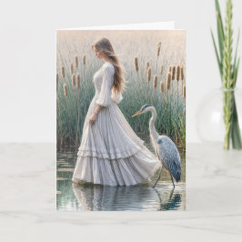 Verjaardagsvrouw met blauwe reiger kaart