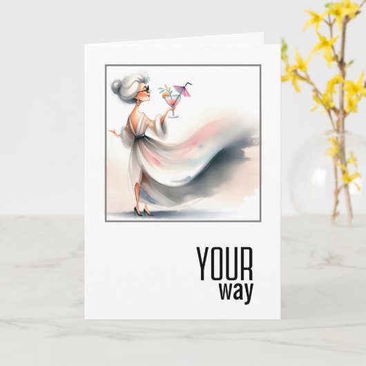 Verjaardagsvrouw met cocktail kaart (Gele Bloem)