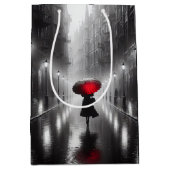 Verjaardagsvrouw met rode paraplu medium cadeauzakje (Voorkant)