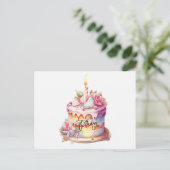 Verjaardagswaterverf taart met bloemen  briefkaart (Staand voorkant)