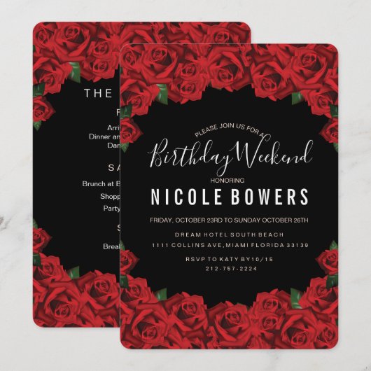 Verjaardagsweekend Itinerariuminvitatatie Kaart (Voorkant / Achterkant)