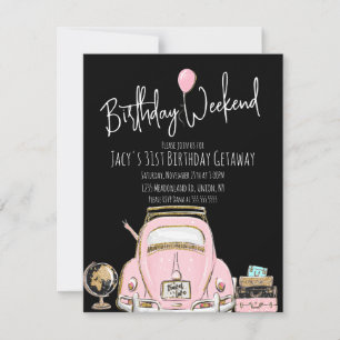 Verjaardagsweekend Reis Verjaardag Glitter Roze  Kaart