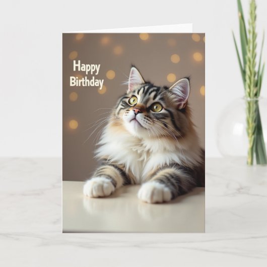 Verjaardagswens Fluffy Kat Kaart (Voorkant)