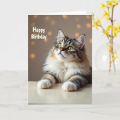 Verjaardagswens Fluffy Kat Kaart (Gele Bloem)