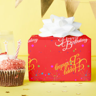 Verjaardagswens 'Happy Birthday' op een rode achte Cadeaupapier