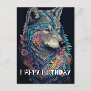 Verjaardagswens Jager Wolf Illustratie Briefkaart