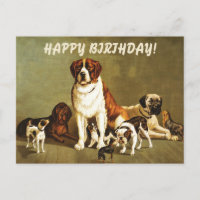 Verjaardagswens met illustratie van vintage honden