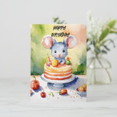 Verjaardagswens met kaart van kleine muis (Staand voorkant)
