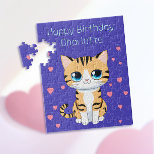 Verjaardagswens met naam sjabloon Kids kat puzzel