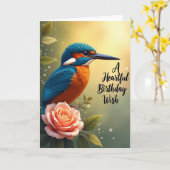 Verjaardagswens Roos Vogel Kaart (Gele Bloem)