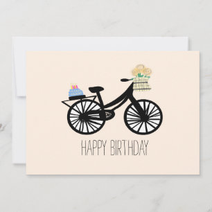 Verjaardagswens Vintage Fiets Cake Bloem Wenskaart Kaart