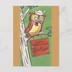 Verjaardagswens voor broer met uil in vintage stij briefkaart