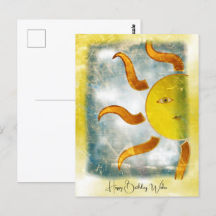 VERJAARDAGSWENS ZON Geel Oranje    Ansichtkaart Briefkaart