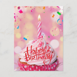 Verjaardagswensen Cup Cake Roze Postkaart