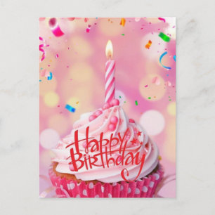 Verjaardagswensen Cup Cake Roze Postkaart