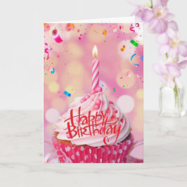 Verjaardagswensen Cup Cake Roze Wenskaart Kaart