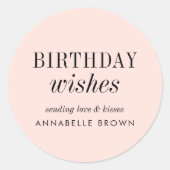 Verjaardagswensen | Eenvoudige Blush Roze Vrouweli Ronde Sticker (Voorkant)