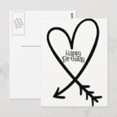 Verjaardagswensen Eenvoudige Hart Pijl Zwarte Teks Briefkaart (Voorkant / Achterkant)
