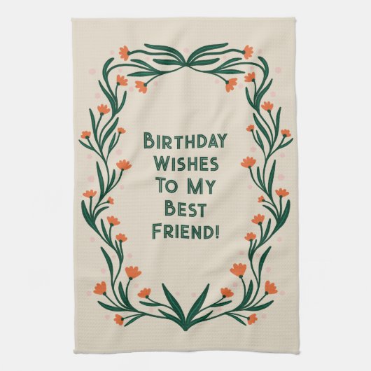 Verjaardagswensen Elegant Bloemen Lijst Theedoek (Verticaal)