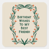 Verjaardagswensen Elegant Bloemen Lijst Vierkante Sticker (Voorkant)