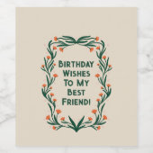 Verjaardagswensen Elegant Bloemen Lijst Wijn Etiket (Enkel label)