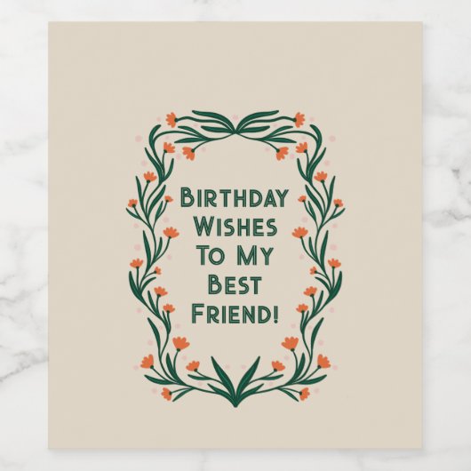 Verjaardagswensen Elegant Bloemen Lijst Wijn Etiket (Enkel label)