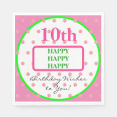 Verjaardagswensen Groen Roze Polka Dots Servet (Voorkant)
