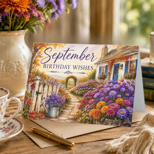 Verjaardagswensen in september paarse asters verja kaart