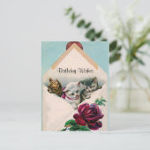 Verjaardagswensen - Kittens in envelop - Post Kaar Briefkaart (Staand voorkant)