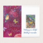 Verjaardagswensen met Bloemen Vogels Vlinder Kaart (Binnenkant ongevouwen)
