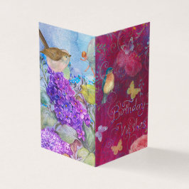 Verjaardagswensen met Bloemen Vogels Vlinder Kaart