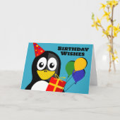 Verjaardagswensen met Pinguïn Klaar om te Feesten Kaart (Gele Bloem)